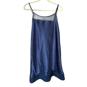 VTG‎ Inner Most Night Gown Silky Satin Slip Dress Chemise Navy Blue Medium Sexy